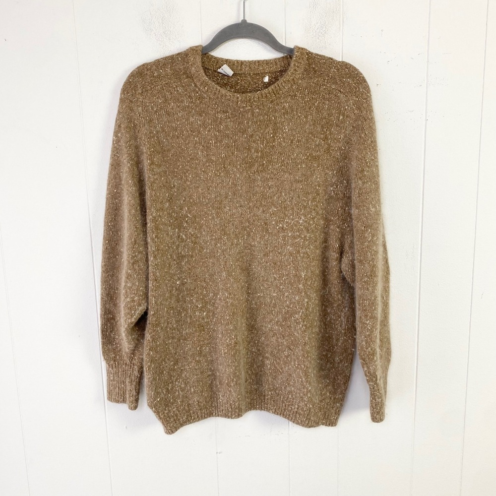 Vintage Silk Angora Lambswool Blend Brown Tweed Crewneck Sweater Mens Large*